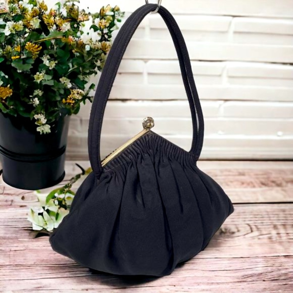 Vintage Guild Creations Black Pleated Fabric Mini Satchel Purse